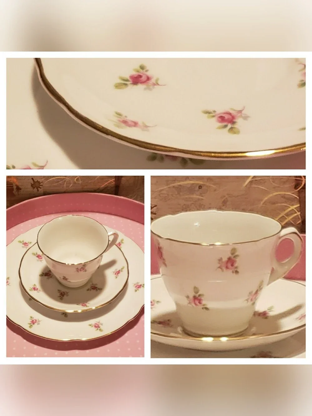 Vintage Royal Kent Pink Rose Gold-Trim Porcelain Tea Cup & Saucer Set